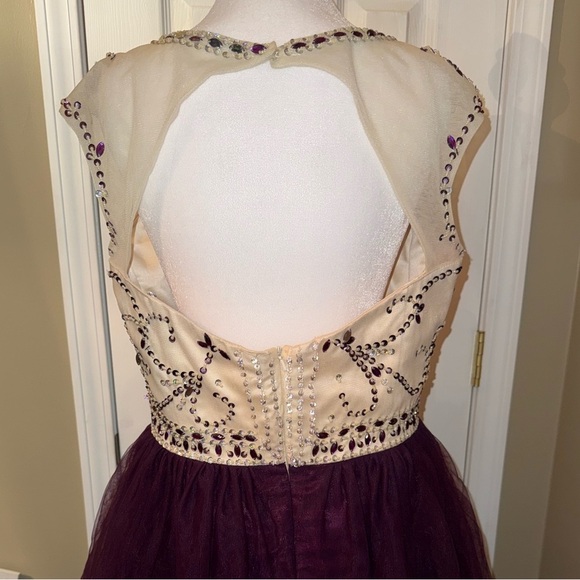 Elegant Deep Purple and Cream Evening Dress HOCO Party Dress Prom - Picture 10 of 12